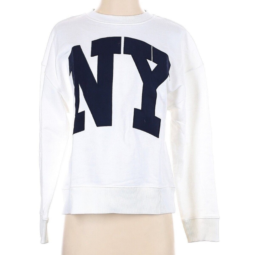 ZARA White Navy NY Crewneck Long Sleeve Sweatshirt - M